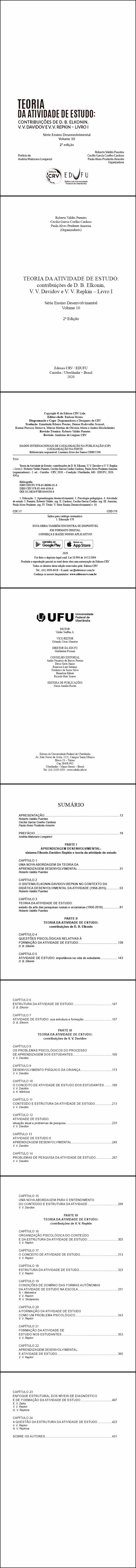 TEORIA DA ATIVIDADE DE ESTUDO: <br> Contribuições de D. B. Elkonin, V. V. Davidov e V. V. Repkin <br> Livro I Série Ensino Desenvolvimental <br> Volume 10 - 2ª Edição